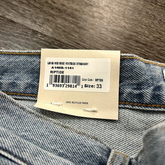 NWT AGOLDE Lana Mid Rise Vintage Straight Jeans Riptide Size 33 Light Blue Denim - Picture 3 of 16